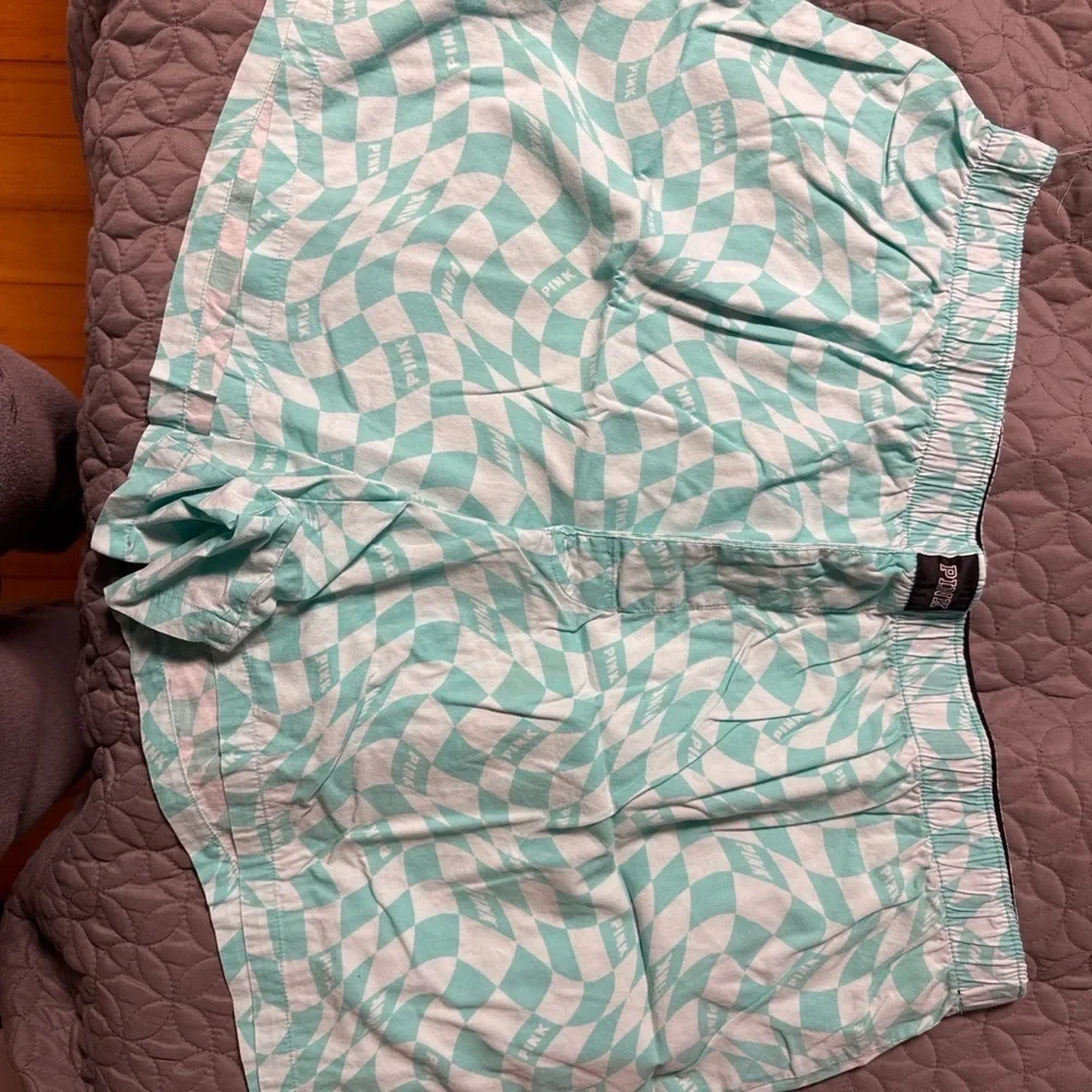 PINK Victoria’s Secret Mint Green Checkered Pajama Shorts XXL